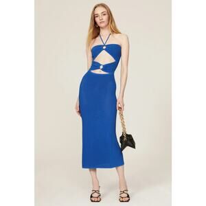 SOLID & STRIPED Ariana Dress Fitted Cut Out Royal Blue Midi Dress XS